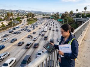 Freeway traffic with researcher
