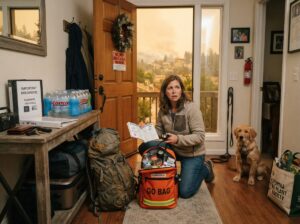 Homeowner checks emergency kit