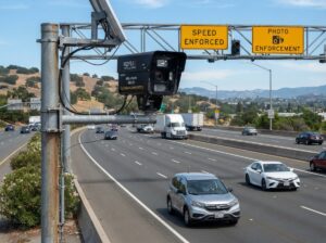 Speed enforcement camera on roadway